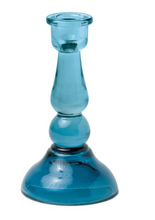 Load image into Gallery viewer, Blue Tall Glass Taper Candle Holder
