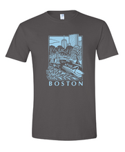 Load image into Gallery viewer, Blue On Charcoal Boston Unisex Shi Small
