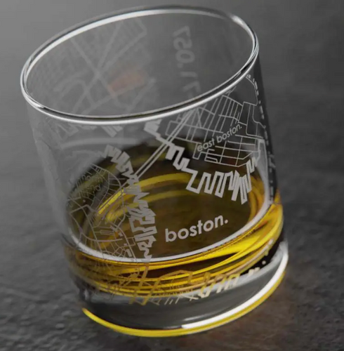 Boston Map Rocks Whiskey Glass
