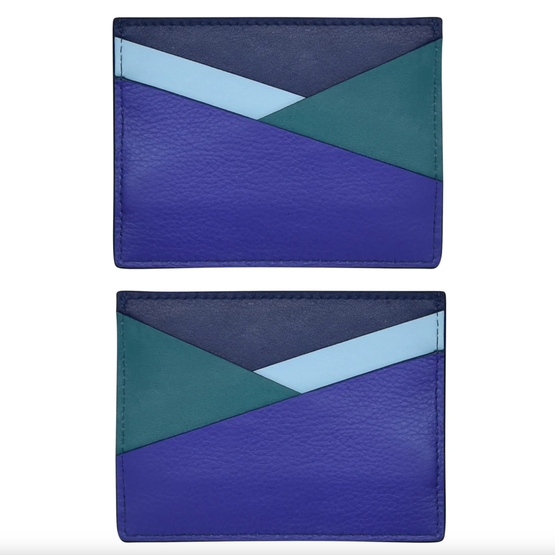 Asymmetric Leather Card Case - Denim