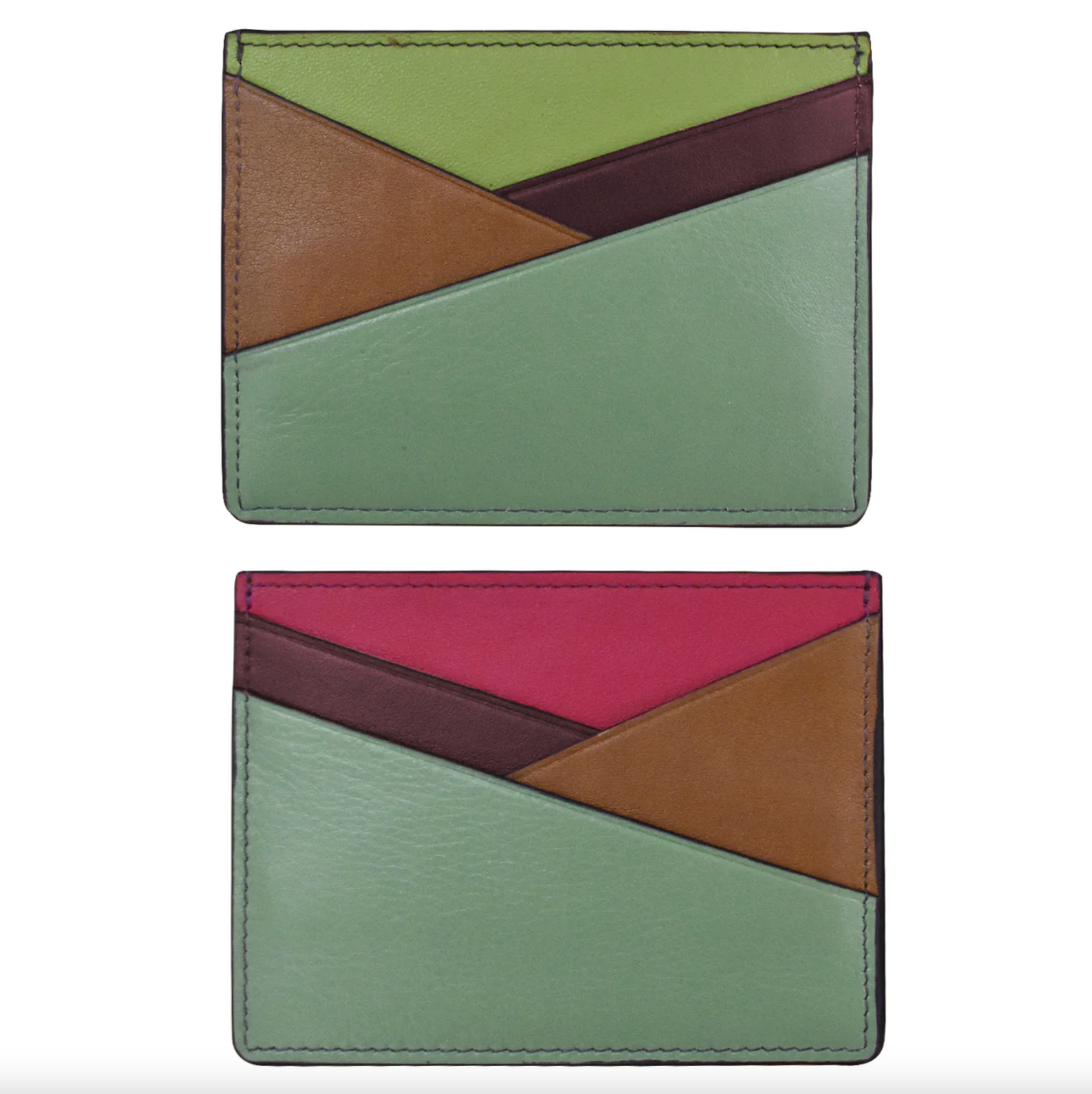 Asymmetric Leather Card Case - Sage
