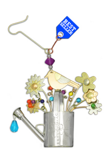 Bird & Watering Can Metal Ornament