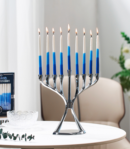 Blue Tri-Color Tapered Chanukah Candles