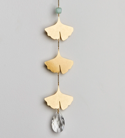 Amazonite Gingko Leaf Brass Suncatcher