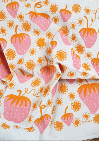 Strawberry Screen Printed Tea Towel