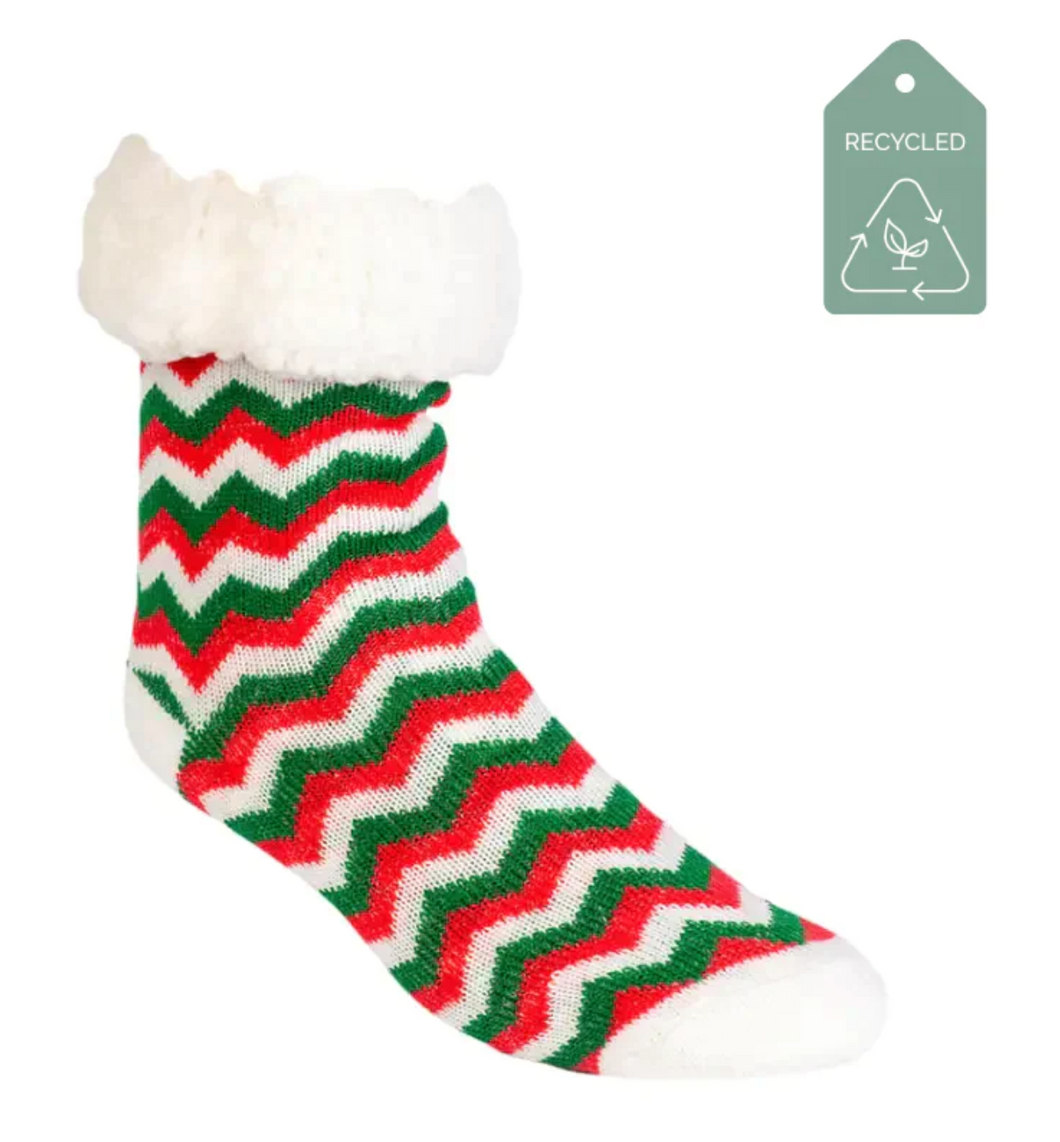 Red Green & White Chevron Slipper Socks
