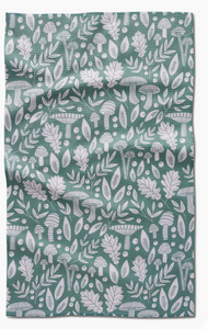 Mushrooms and Leaves Geometry Tea Towel