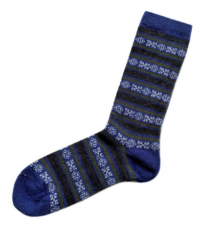 Geo Stripe Alpaca Socks Blue/Grey Large