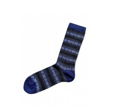 Geo Stripe Alpaca Socks Blue/Grey Medium