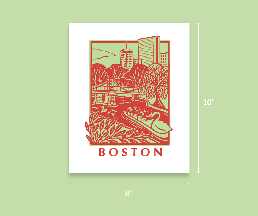 Print - Boston Scene Green/Red