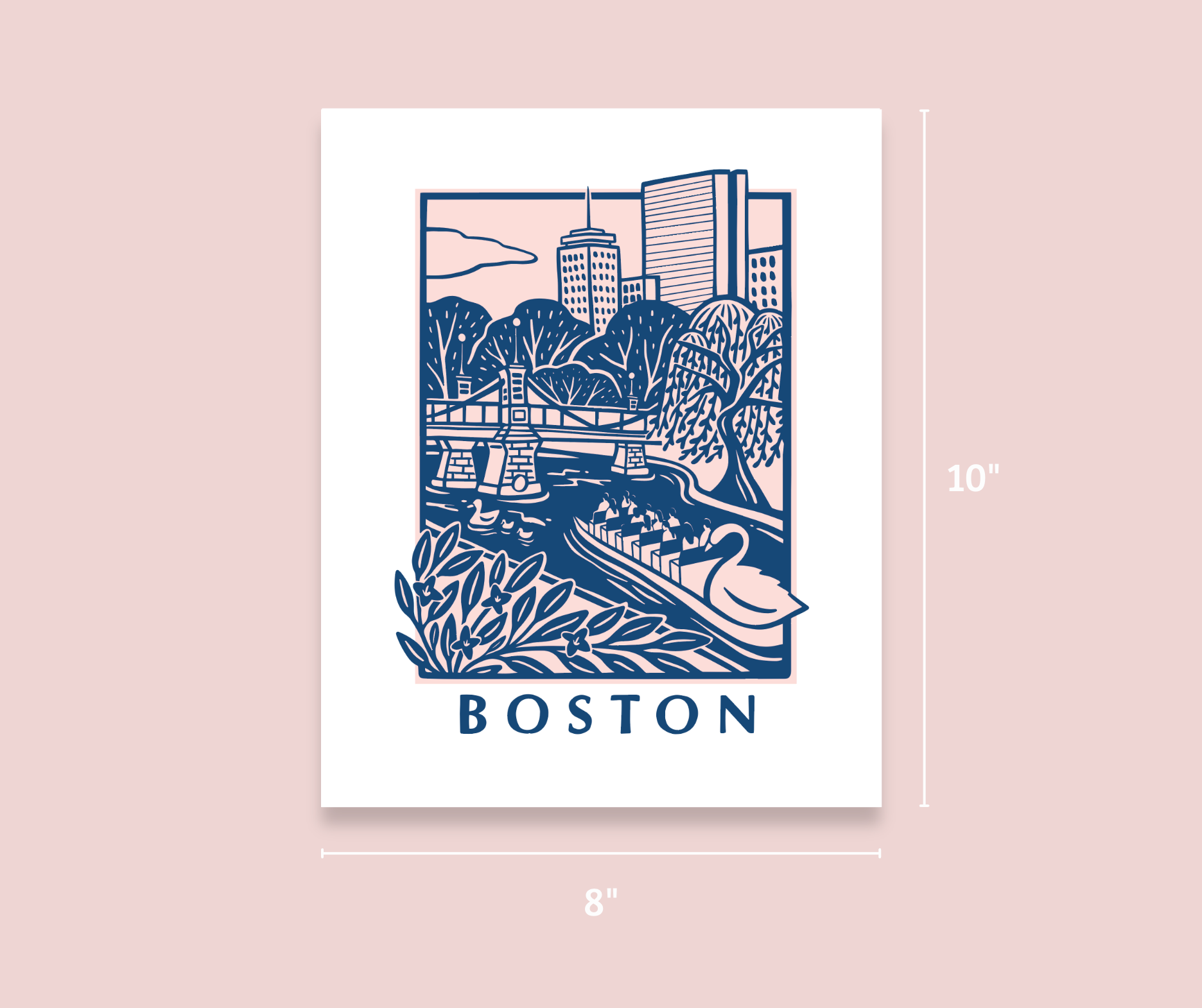 Print - Boston Scene Pink/Navy