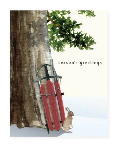 Leaning Sled Season's Greetings Card
