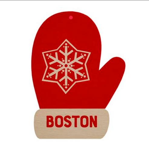 Red Mitten Boston Wood Ornament