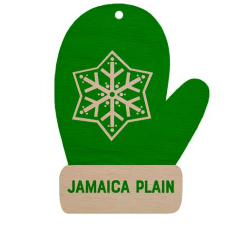 Green Mitten Jamaica Plain Wood Ornament