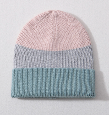 Teal/Pink Cashmere Tri-Tone Beanie