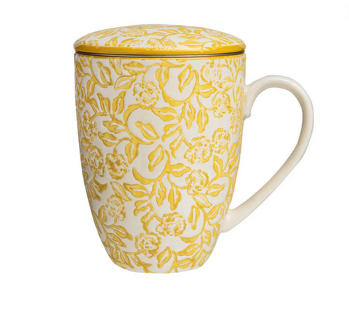 Tea Cup and Strainer - Yellow Rustic