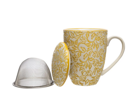 Tea Cup and Strainer - Yellow Rustic