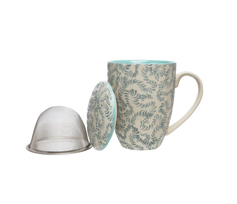 Tea Cup and Strainer - Blue Rustic