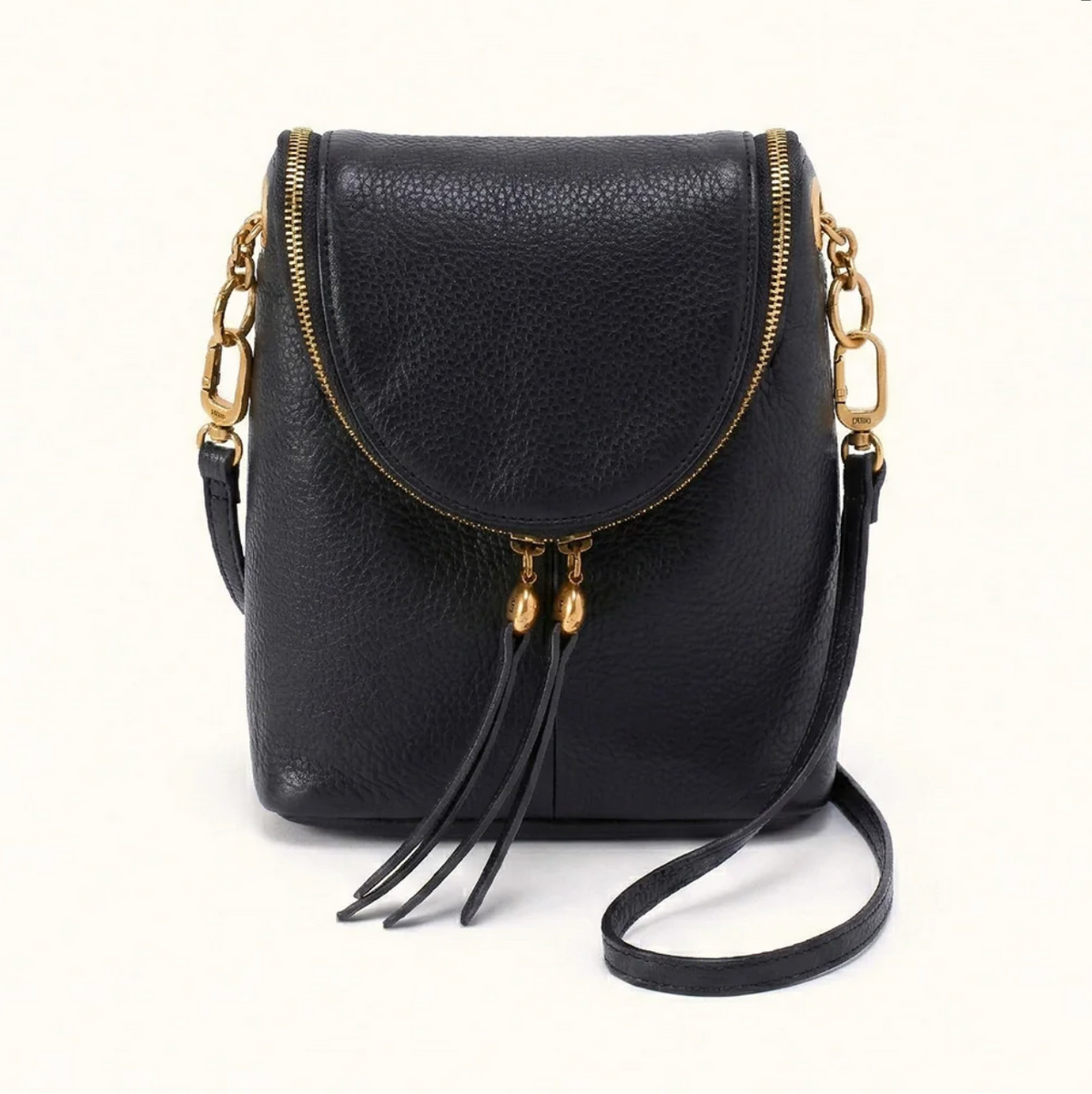 Fern Duo Crossbody Leather Bag - Black
