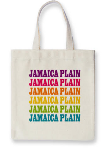Jamaica Plain Rainbow Text Tote Bag