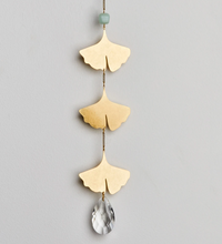 Load image into Gallery viewer, Amazonite Gingko Leaf Brass Suncatcher
