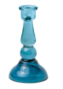 Blue Tall Glass Taper Candle Holder