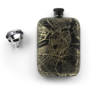 Boston Map Etched Flask