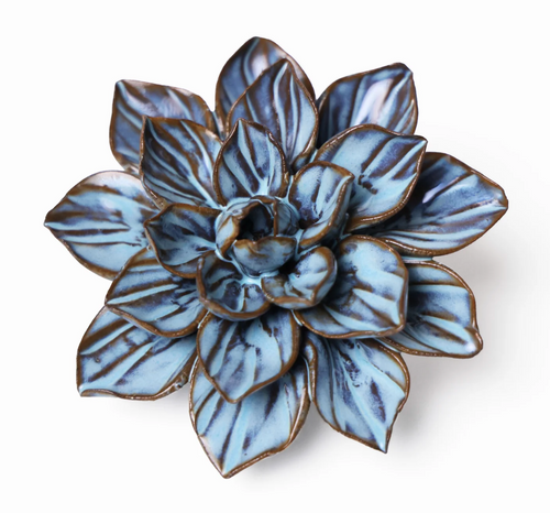 Blue Striped Ceramic Flower