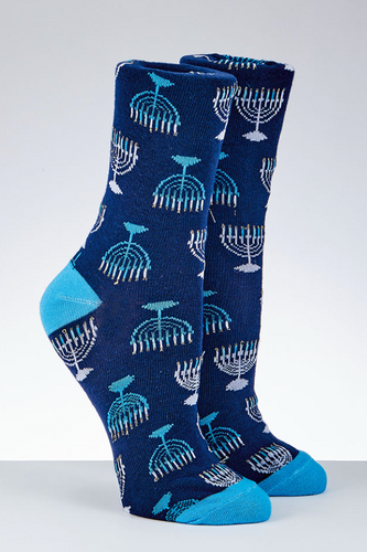 Menorah Chanukah Socks - Bright Blue