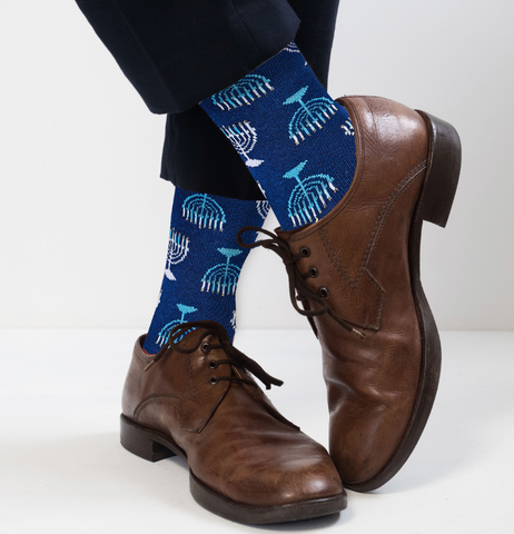 Menorah Chanukah Socks - Bright Blue