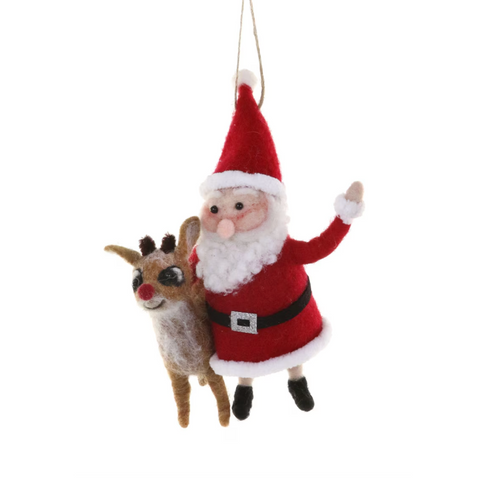 Felted Ornament - Santa & Rudolph