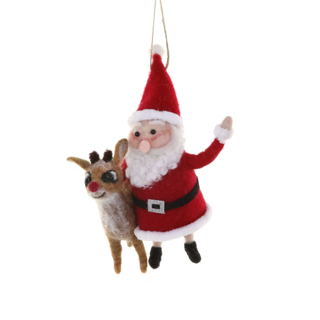 Felted Ornament - Santa & Rudolph