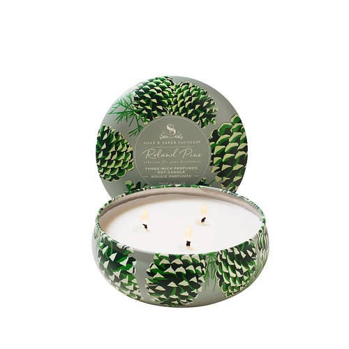 Roland Pine Three-Wick Tin Candle