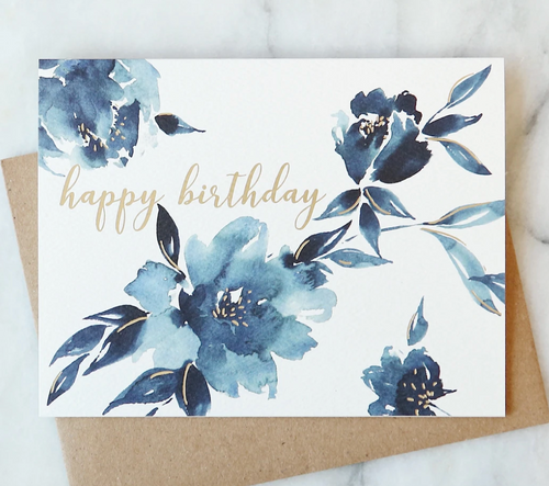 Indigo Floral Birthday Card