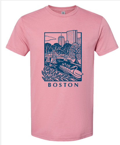 Boston Scene Navy Pink Unisex T-Shirt