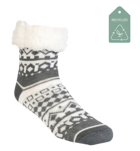 Grey Nordic Pattern Slipper Socks