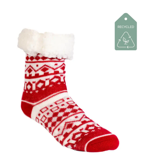 Nordic Red Pattern Large Slipper Socks